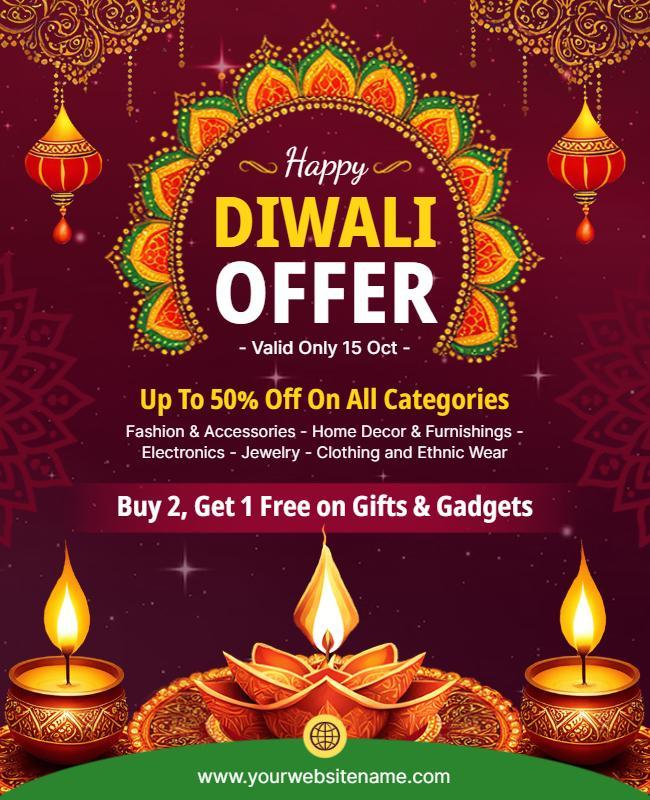 Festive Red Diwali Sale Offer with Discount Promotion Flyer Template