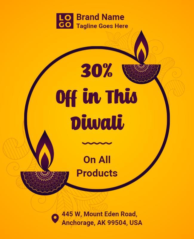 Festive Purple Diwali Sale Discount Flyer Template