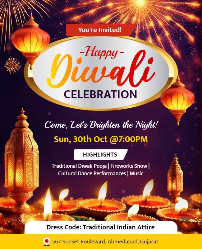 Diwali Celebration Event Invitation Flyer Template