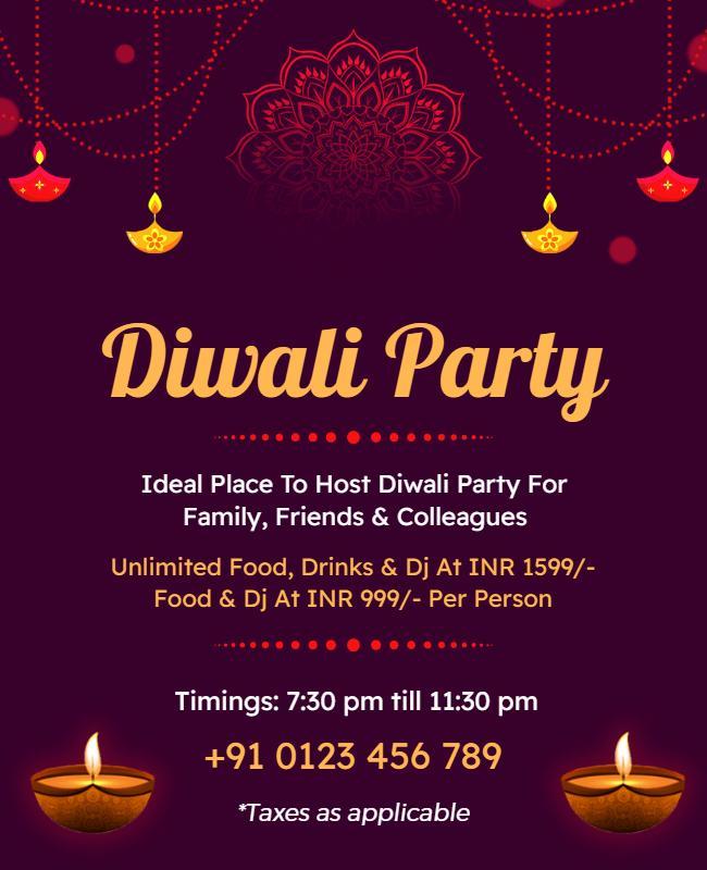 Diwali Celebration Party Invitation Flyer Template