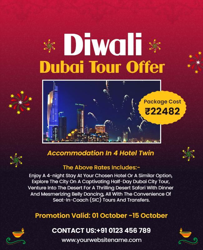 Diwali Dubai Travel Offer Flyer Template