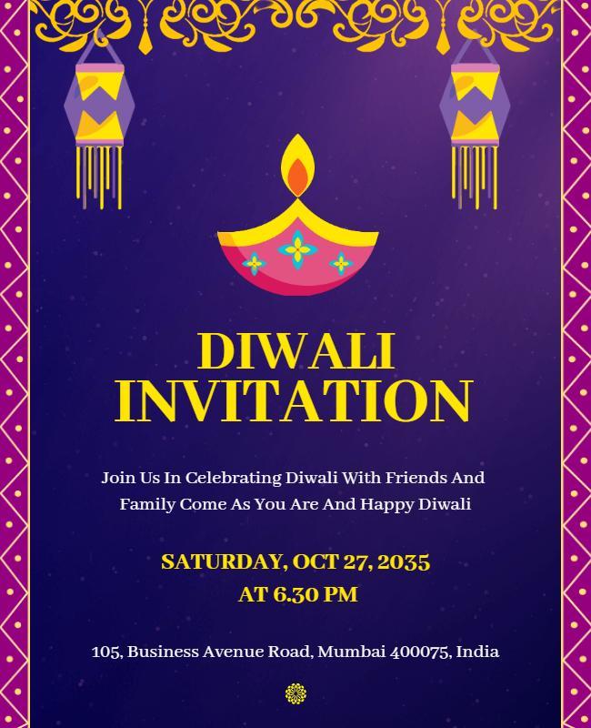 Diwali Festival Celebration Invitation Flyer Template