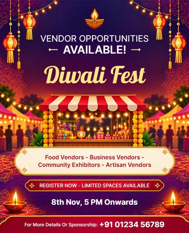 Diwali Festival Vendor Opportunities Flyer Template