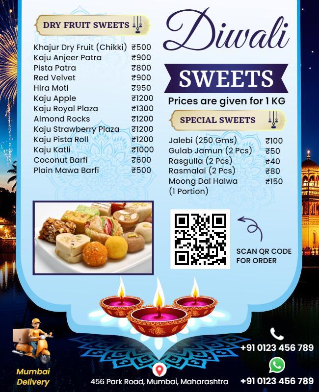 Diwali Festive Sweets Menu Flyer Template