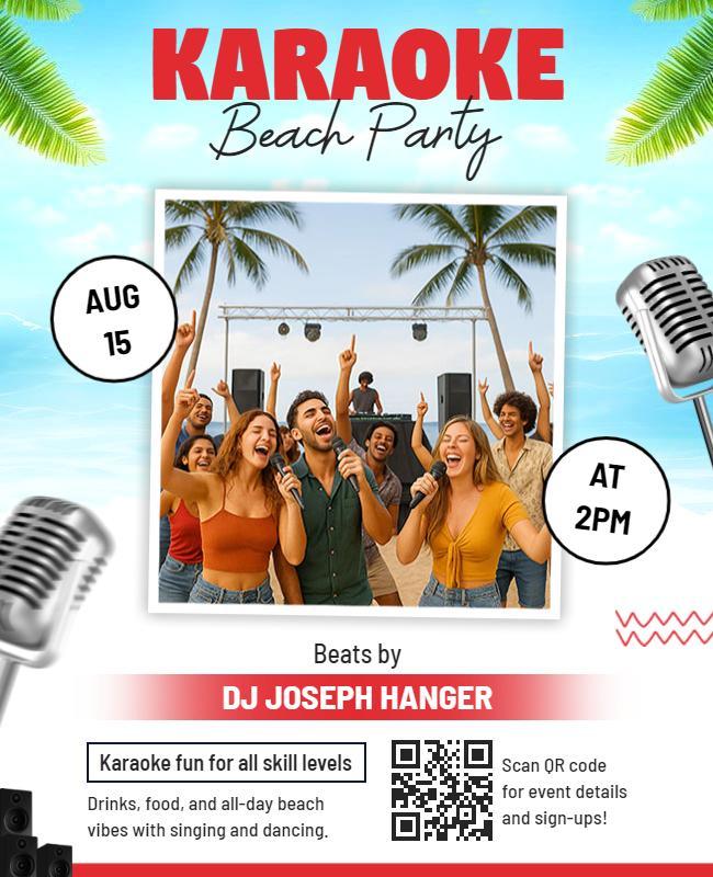 DJ Music Karaoke Beach Party Event Flyer Template