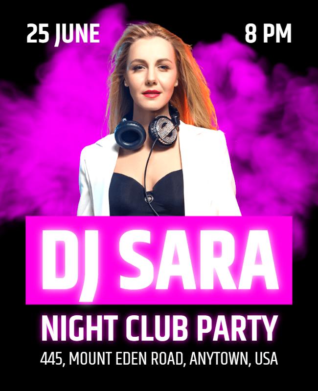 Vibrant Pink Night Club Party with DJ Sara Flyer Template