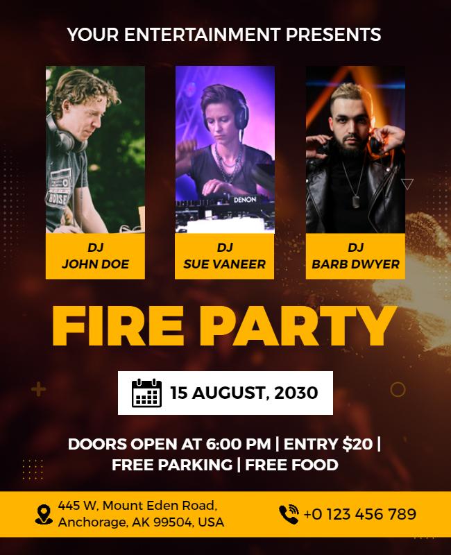 Dj Night Fire Party Event Flyer Template