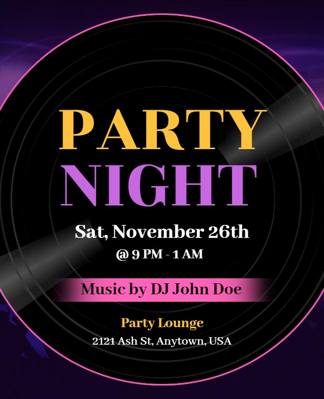 Bold Black Vinyl Record Party Night Flyer Template