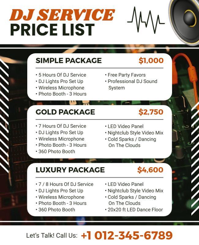 DJ Service Packages Price List Flyer Template