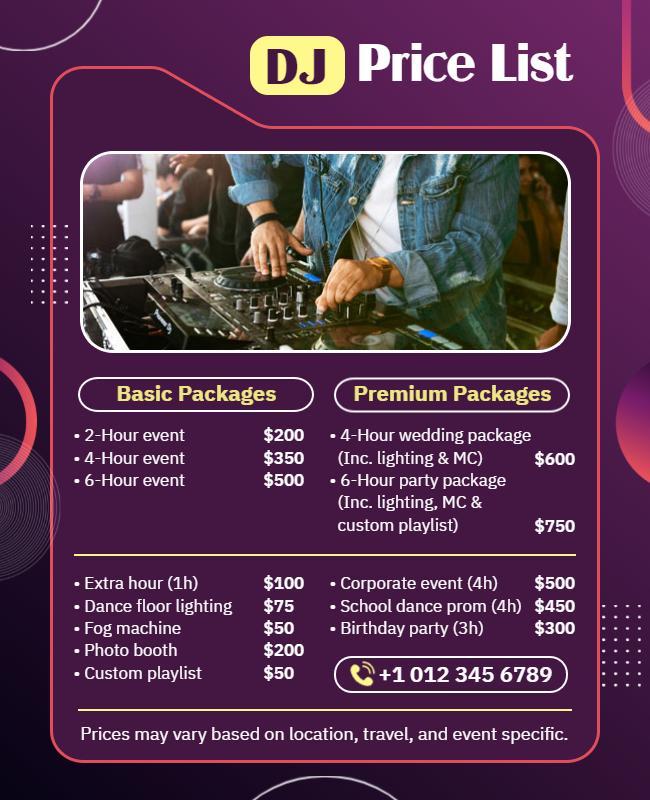 Dj Services Pricing Package Flyer Template