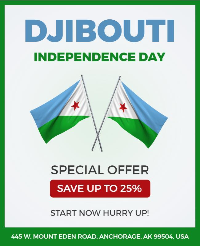 Festive Green Djibouti Independence Day Celebration Flyer Template