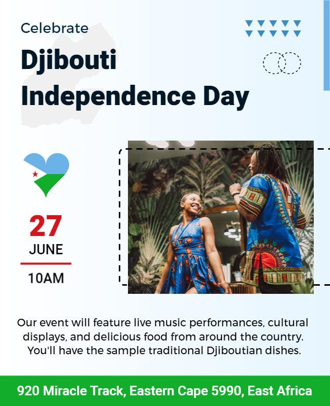 Vibrant Blue Djibouti Independence Day Celebration Flyer Template