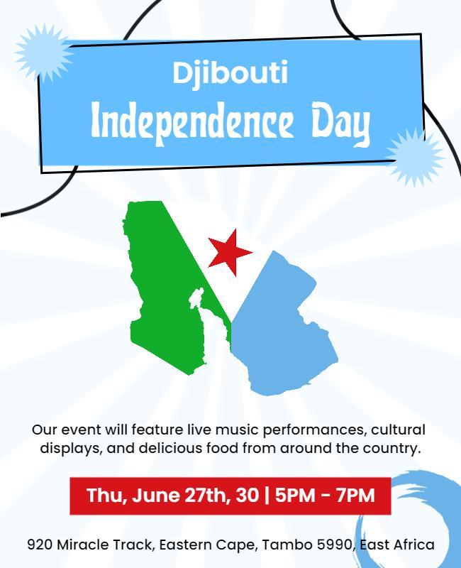 Colorful Blue and Green Djibouti Independence Day Flyer Template