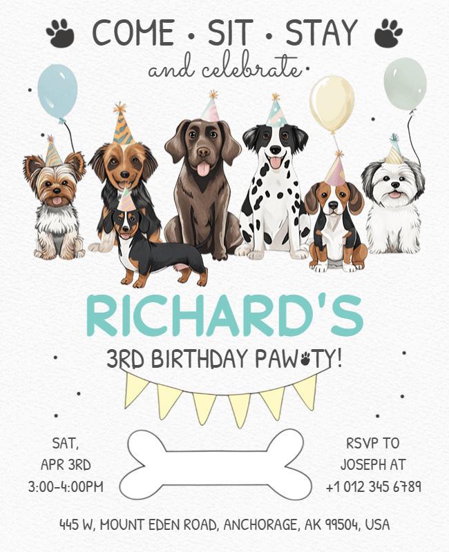 Dog Birthday Party Celebration Invitation Flyer Template