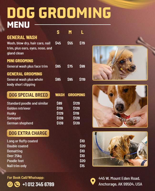 Dog Grooming Services Price List Flyer Template