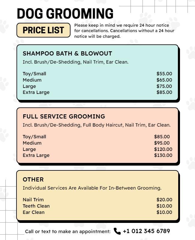 Playful Colorful Dog Grooming Price List Flyer Template