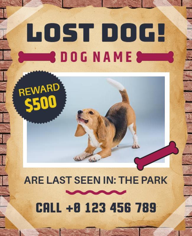 Urgent Vintage Lost Dog Reward Poster Flyer Template