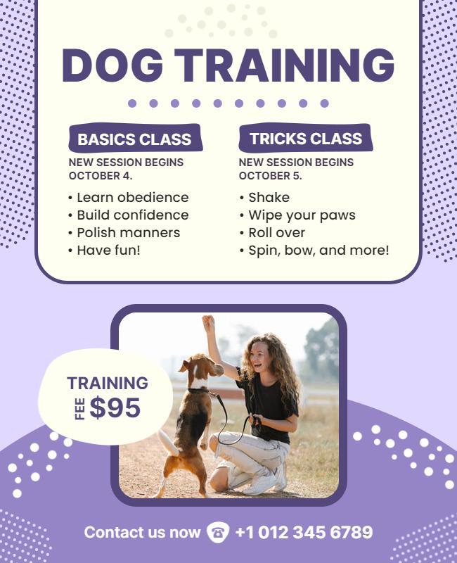 Playful Purple Dog Training Class Registration Flyer Template