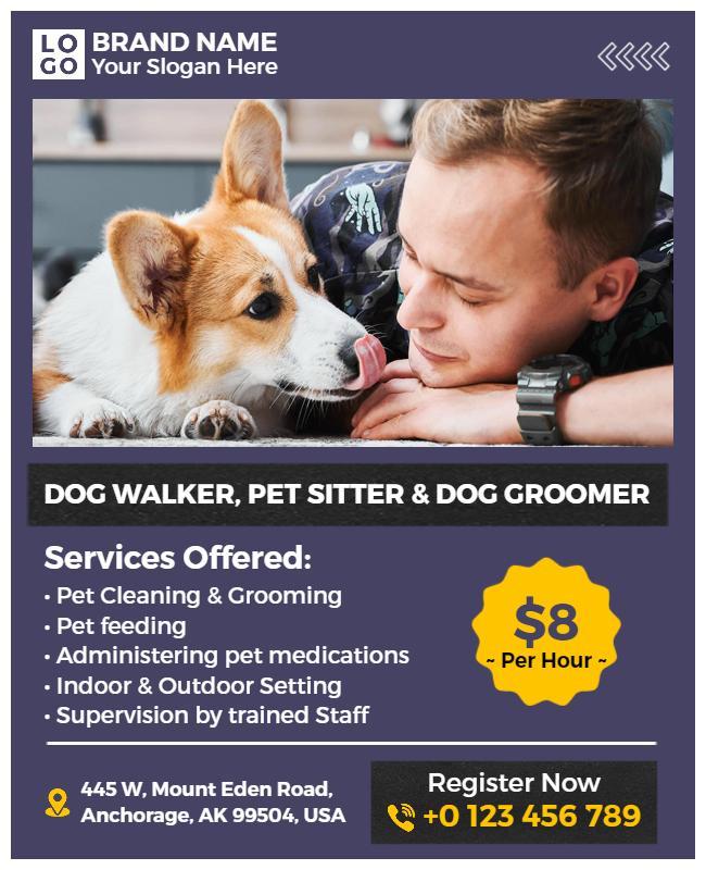 Dog Walking and Pet Grooming Services Flyer Template