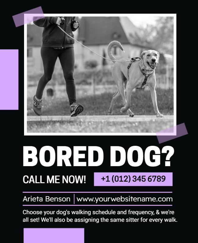 Modern Black and Purple Dog Walking Service Flyer Template