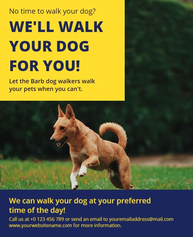 Vibrant Yellow Dog Walking Service Promotion Flyer Template