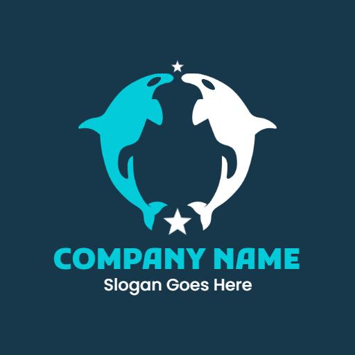 Dolphin Silhouettes Swimming Together Representing Fishing Logo Template