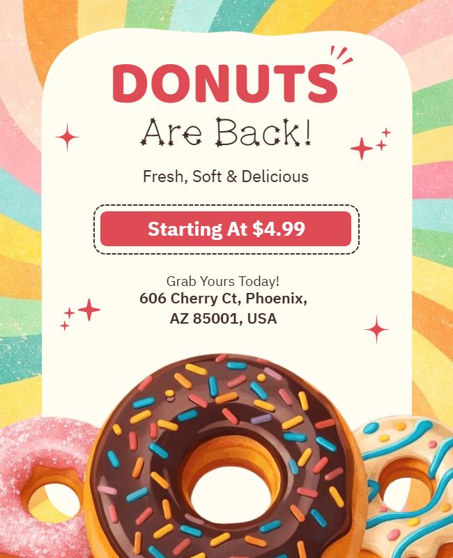 Donuts Back in Stock Announcement Poster Template
