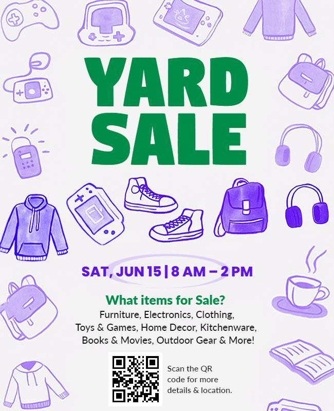 Doodle Themed Yard Sale Event Items Announcement Flyer Template