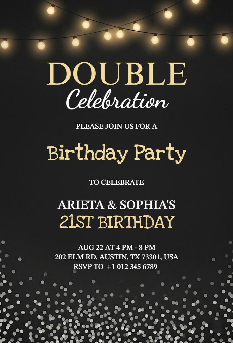 Double Celebration Glamorous 21st Birthday Invitation Template