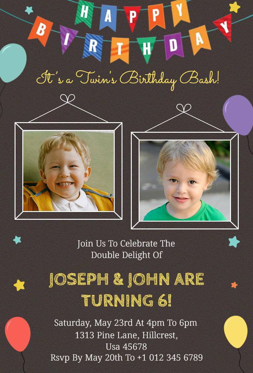 Double Delight Twins Birthday Celebration Invitation Template