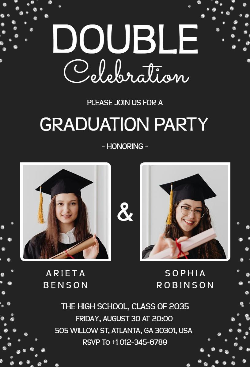 Double Feature Photo Graduation Celebration Invitation Template