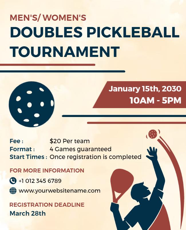 Doubles Pickleball Tournament Event Flyer Template