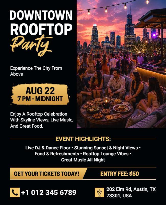 Downtown Rooftop Party Celebration Flyer Template