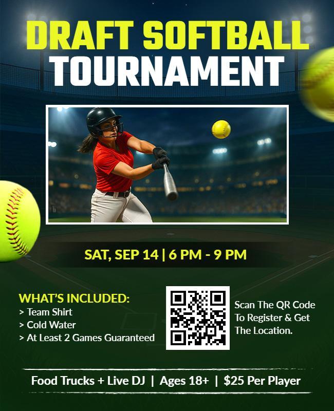 Draft Softball Tournament Promotional Flyer Template