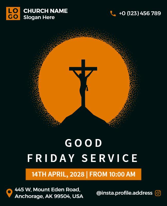 Dramatic Black and Orange Good Friday Service Poster Template