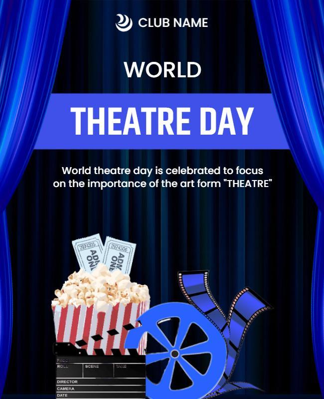 Dramatic Blue Theatre Day Celebration Poster Template