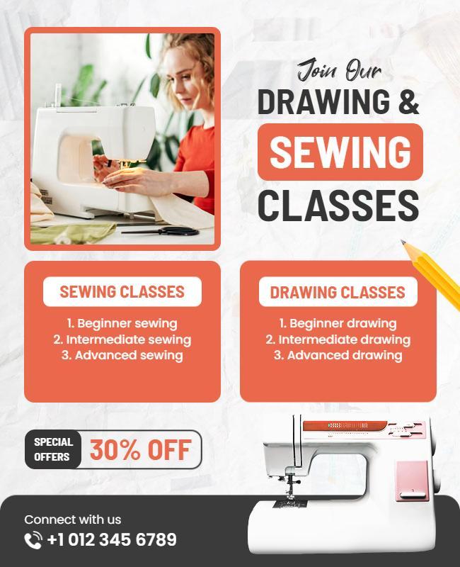 Drawing and Sewing Classes Promotion Flyer Template