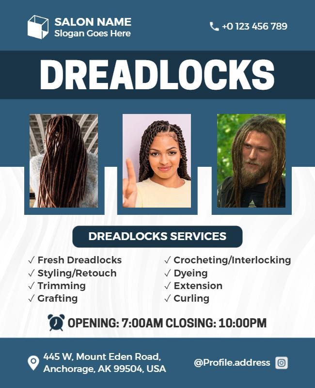 Modern Blue Dreadlocks Services Salon Flyer Template