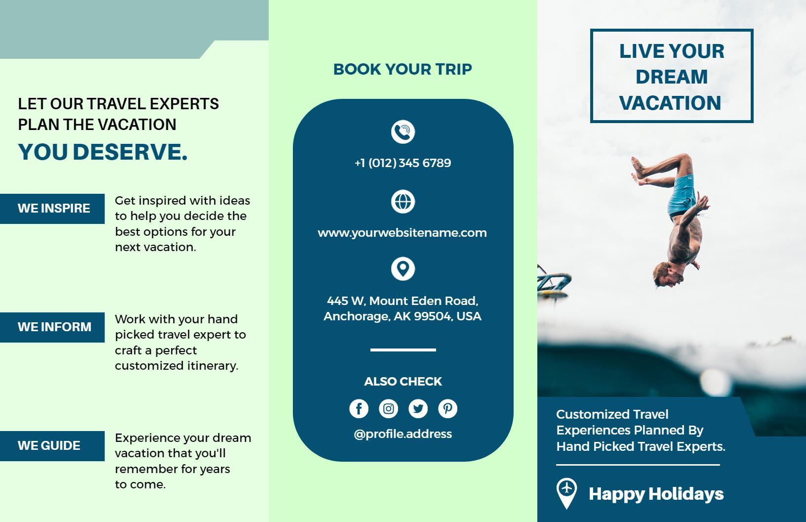 Dream Vacation Planning Custom Travel Agent Brochure Template
