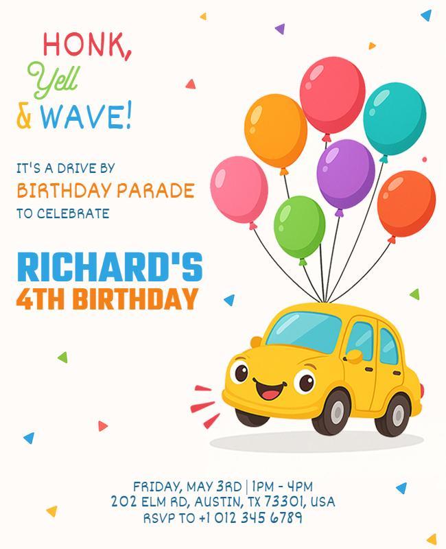 Drive-by Honk and Wave Birthday Party Event Flyer Template