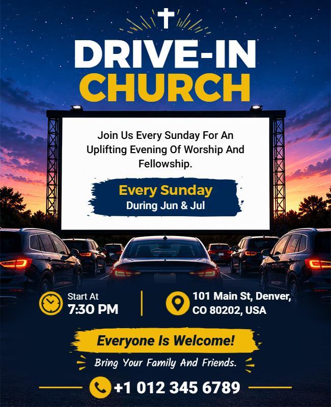 Drive-in Church Worship Event Flyer Template