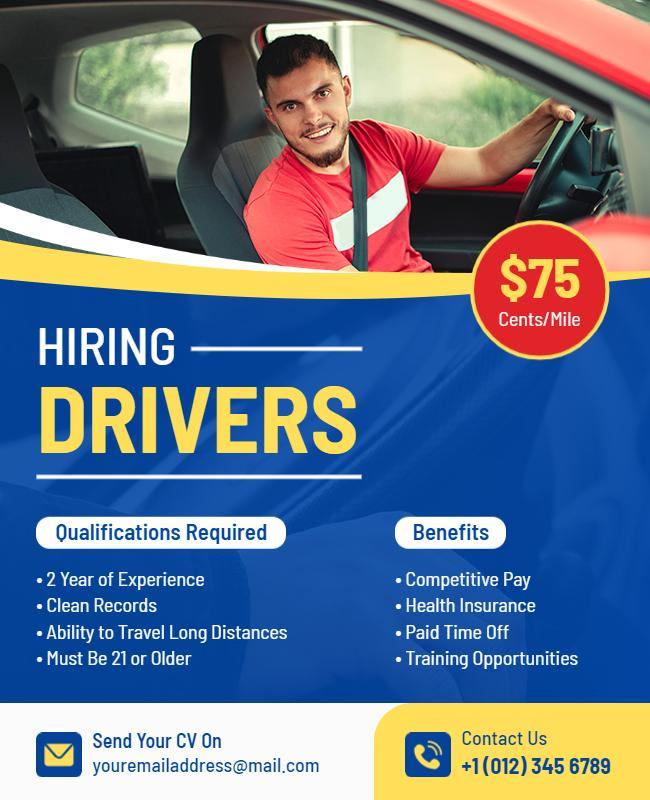 Driver Recruitment Job Opportunity Flyer Template