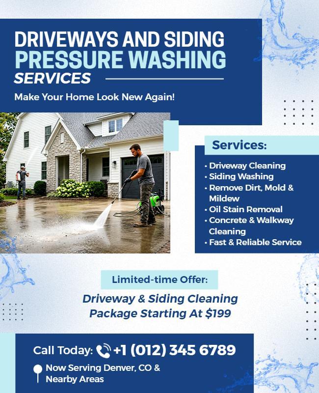 Driveway and Siding Pressure Washing Services Promotion Flyer Template