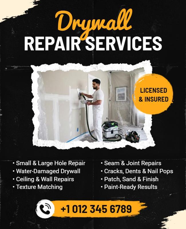 Drywall Repair Services Promotional Flyer Template