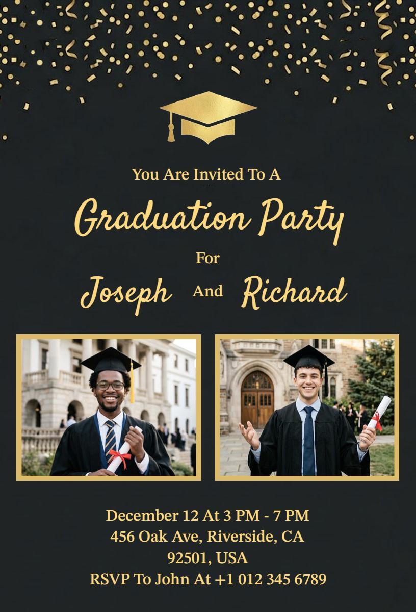 Dual Celebration Photo Graduation Party Invitation Template