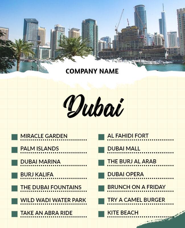 Dubai Tourist Attractions List Flyer Template