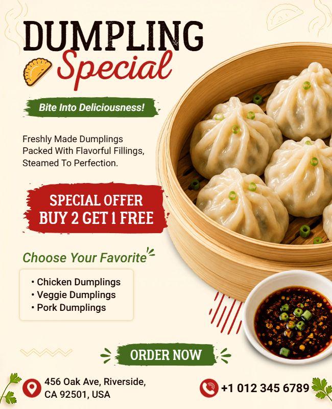 Dumpling Special Offer Restaurant Flyer Template