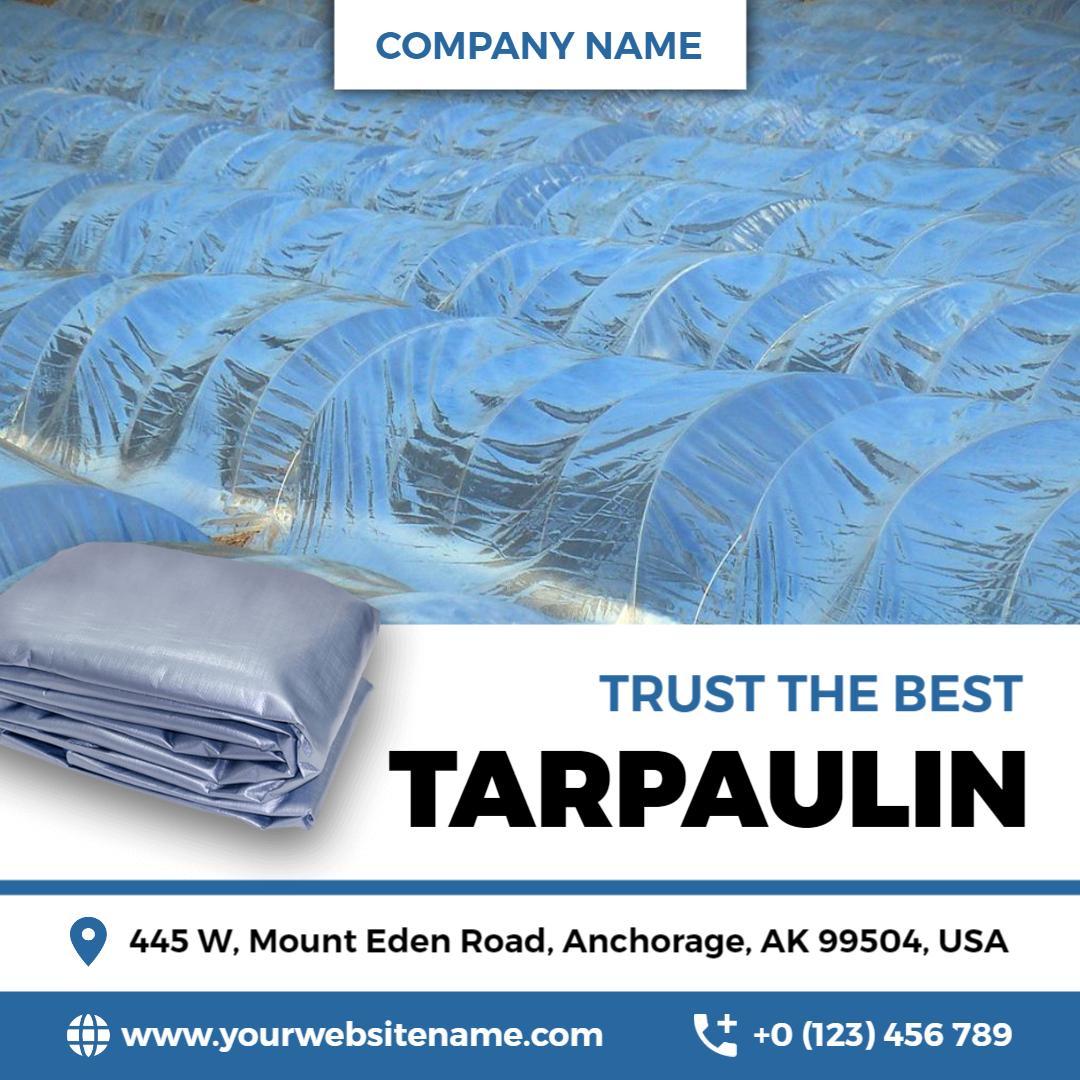 Durable Blue Tarpaulin for Business Protection Ad Template
