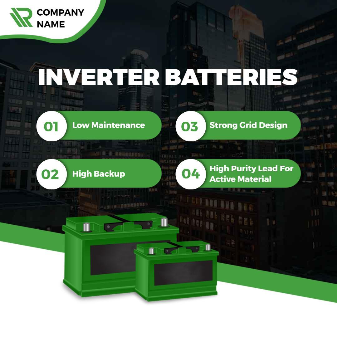 Durable Green Inverter Batteries with High Backup Features Ad Template