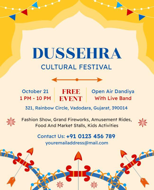 Festive Colorful Dussehra Cultural Festival Flyer Template